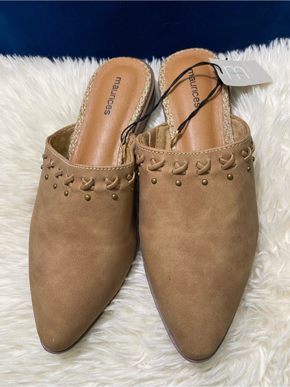 Maurices Taupe Braided-Trim Pointed Mules